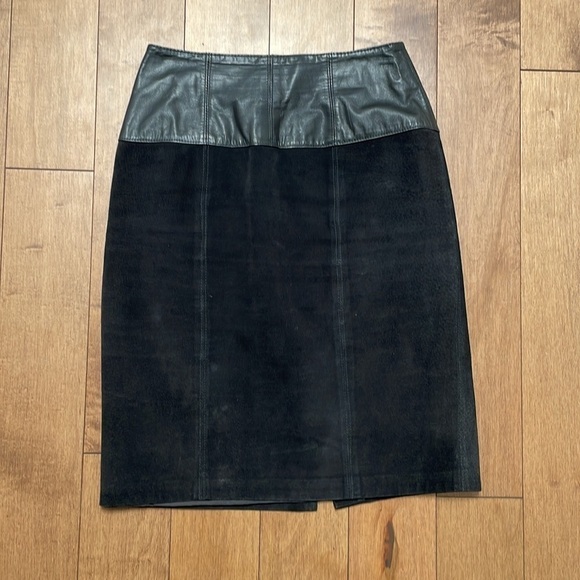 Vintage Charles Klein Black Leather suede 1980's Pencil Skirt size 4 - Picture 5 of 12